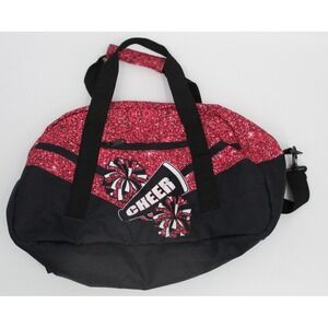 Cheerleading Duffel Bag Red Glitter Black Pom Poms Megaphone Gym Travel Tote